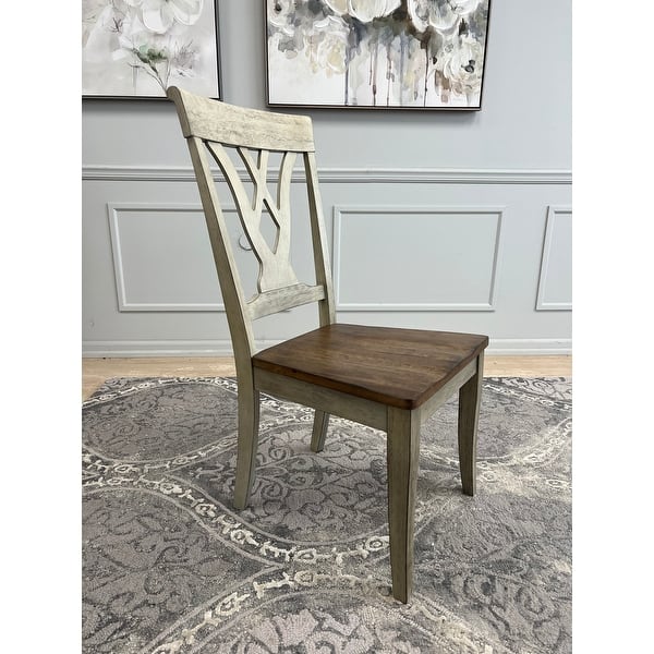 Set Of Two Brown And Gray Wood Cross Back Side Chairs