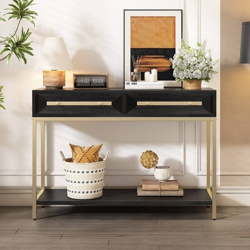 Wood Console Entryway Table with 2 Drawers for Living Room, Entryway - Black
