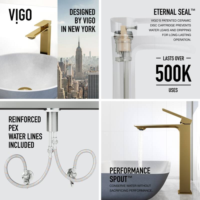 VIGO Ravenna 16"L x 16"W Concrete Vessel Sink and Dunn 11"H Faucet Set