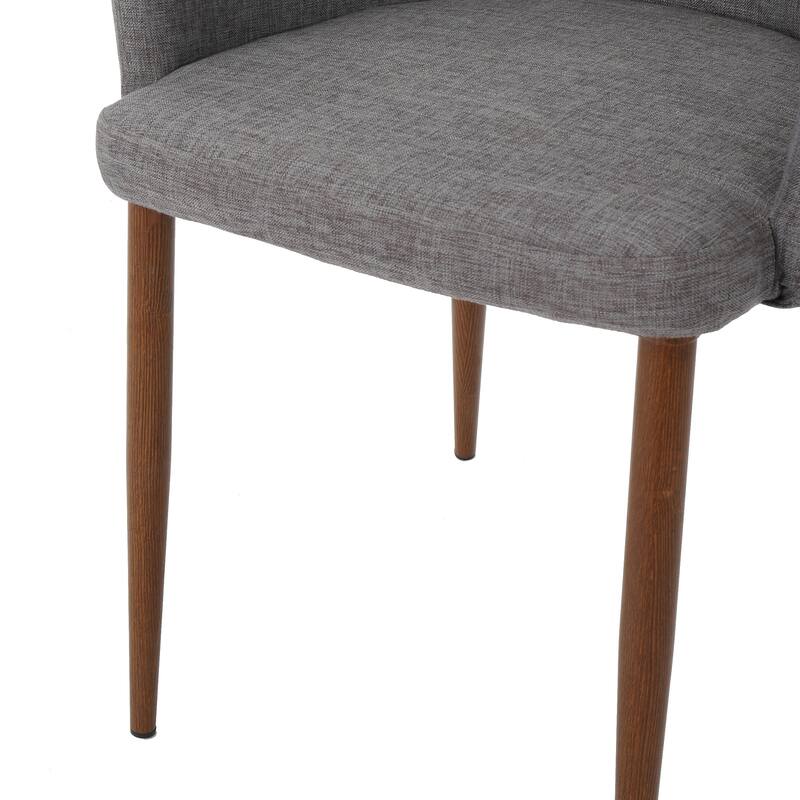 Mid Century Modern Dining Chairs Set of 2, Curved Back Fabric Upholstered Seats, Walnut Finish Metal Legs, for Kitchen Room