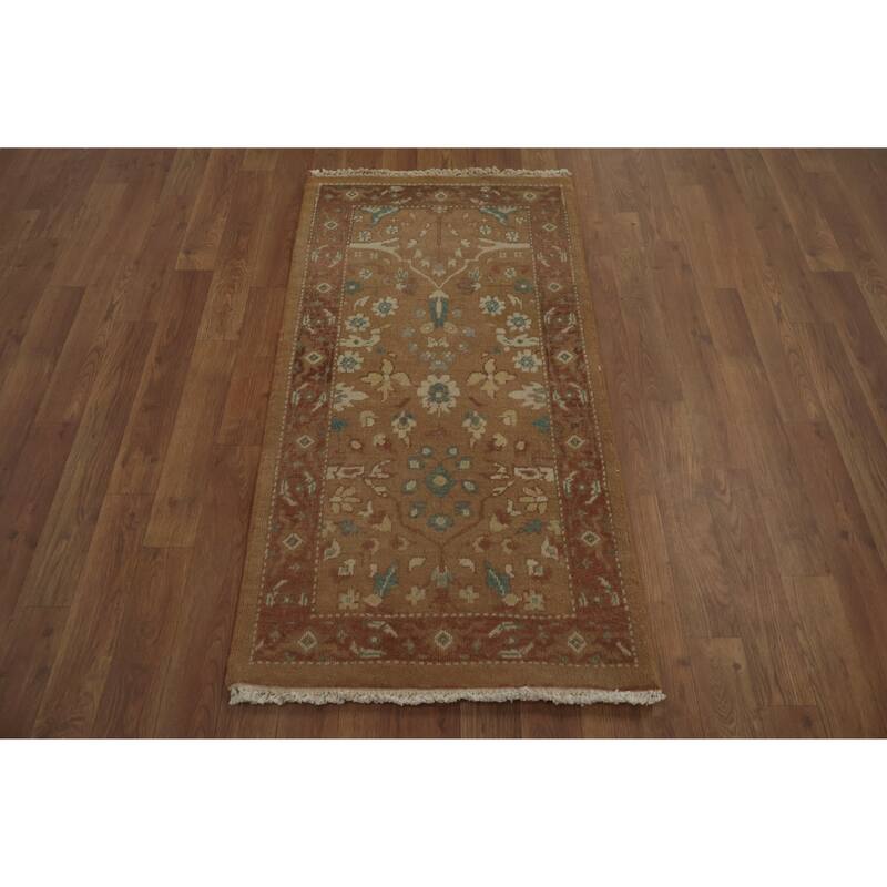 Hand Knotted Oriental 100% Wool Carpet Traditional All-Over Brown Ziegler Area Rug - 3' 11'' X 2' 0''