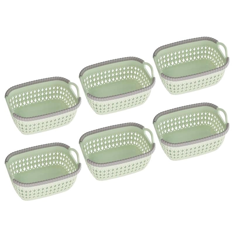 Rattan Plastic Weave Basket, Storage Bins Organizer for Closet, Shelf, Kitchen, Pantry and Bathroom - Ideal for Makeup,Cosmetics - Green - Set of 6