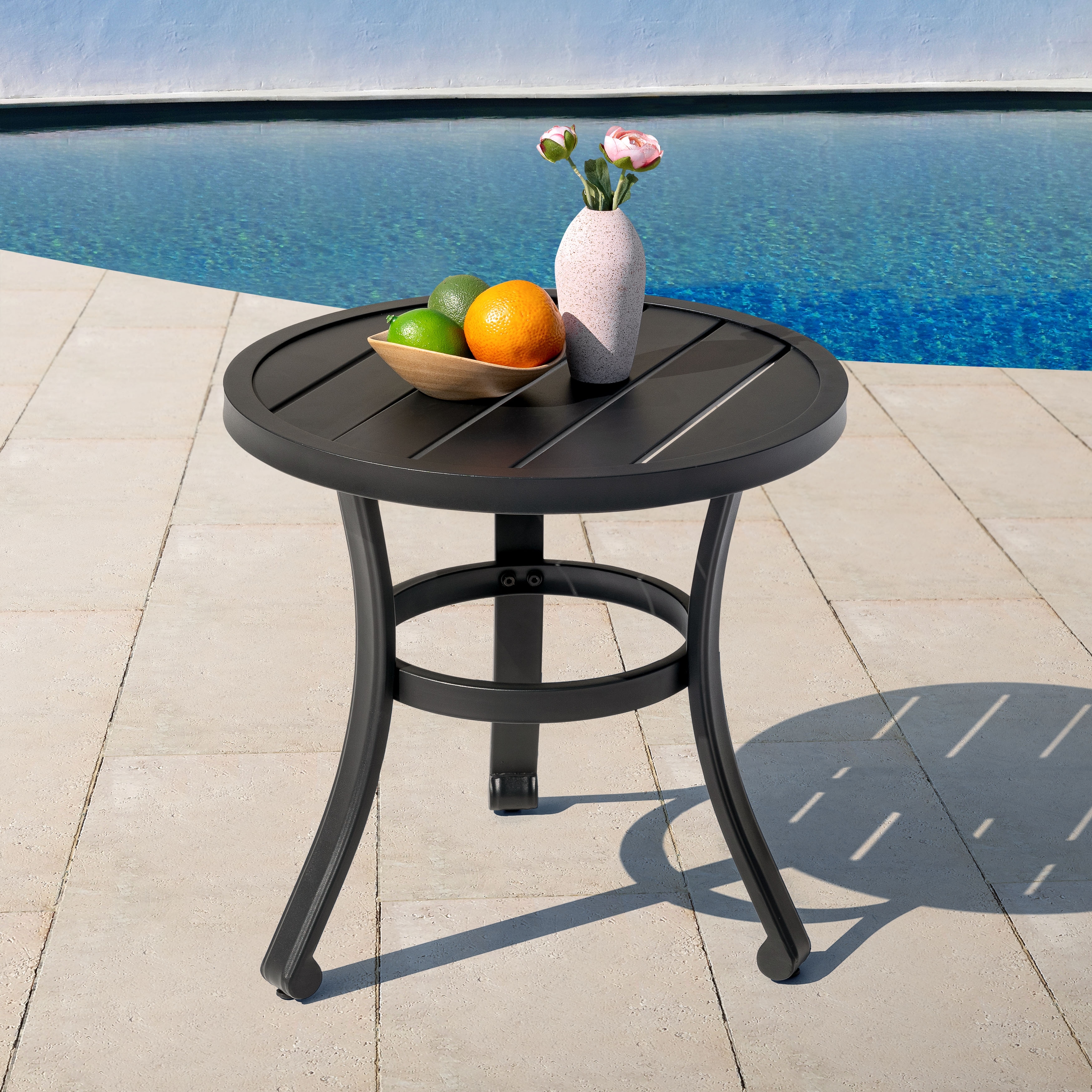 Nuu Garden Metal Outdoor Side Table with Slatted Tabletop, Powder-Coated Frame