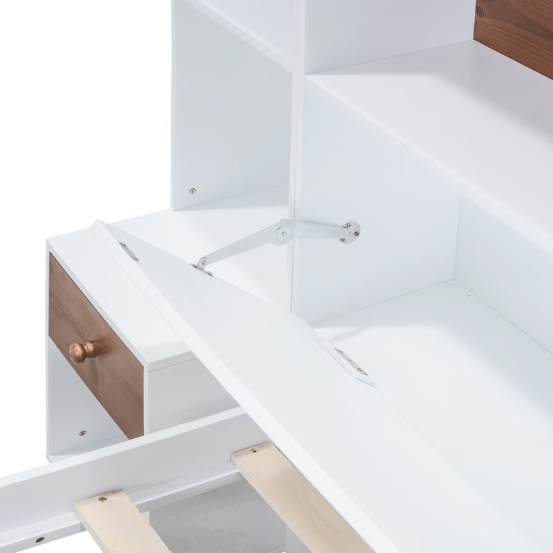 Full Size Platform Bed with Hidden Storage Headboard, Wooden Kids Platform Bed Frame with