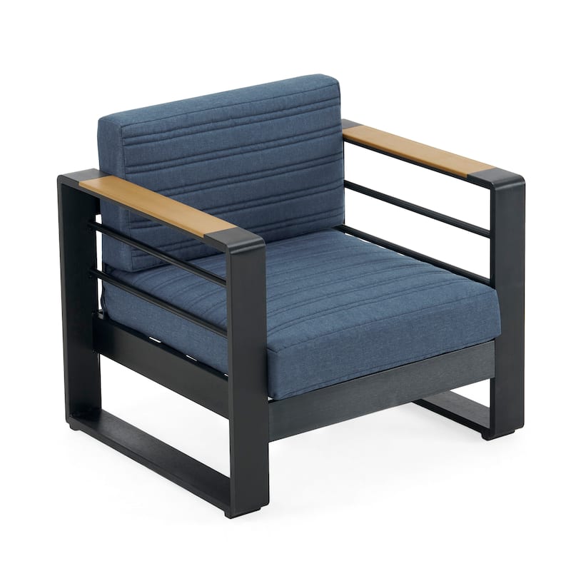 Giovanna Outdoor Aluminum Club Chair with Faux Wood Accents by Christopher Knight Home