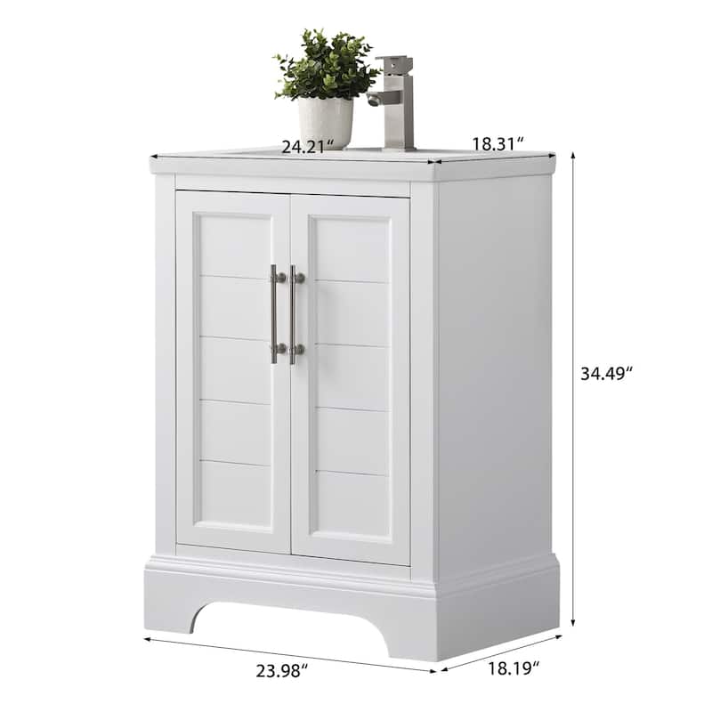 Vanity Art 24" Single Sink Bathroom Vanity with Ceramic Sink & Top