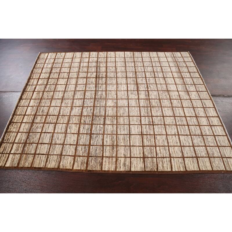 Hand Knotted Oriental 100% Wool Carpet Tribal All-Over Brown Gabbeh Area Rug - 6' 6'' X 5' 0''