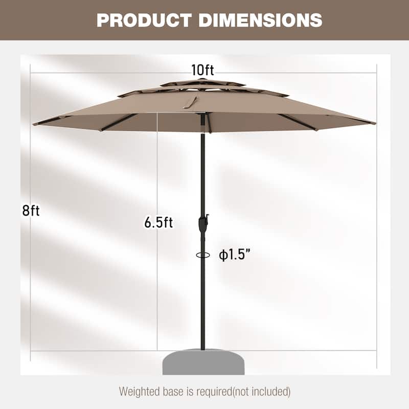 10 Ft Patio Umbrella with Crank and Tilt Vented Polyester Canopy for Backyard and Pool Shade