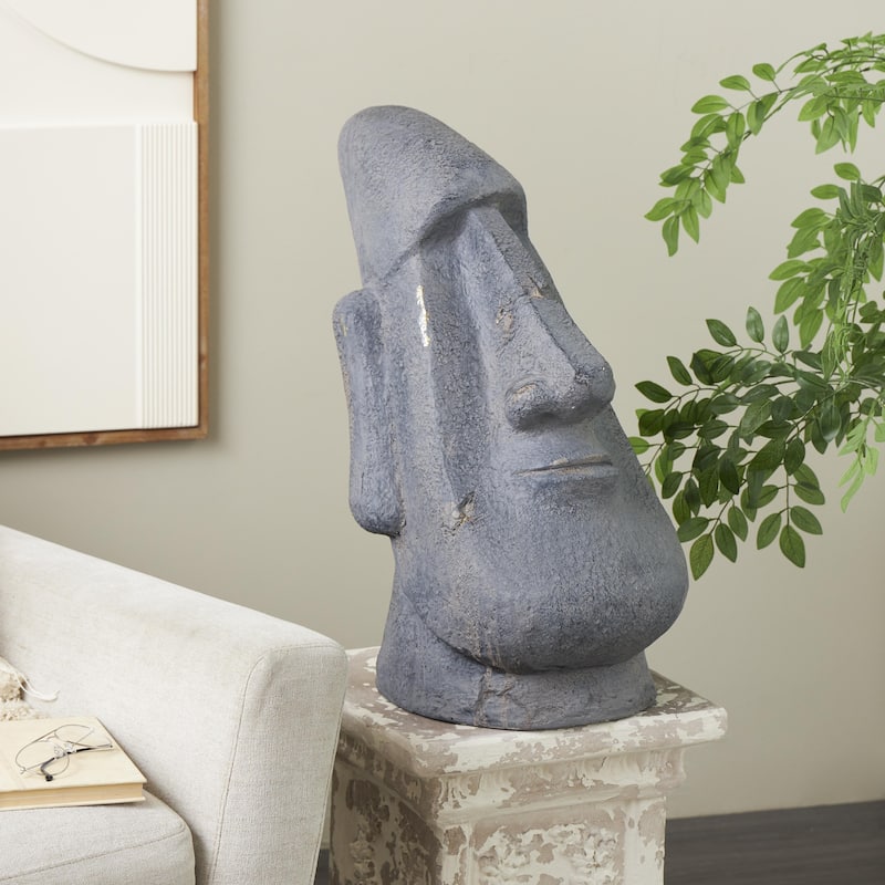 Magnesium Oxide People Distressed Textured Easter Island Head Indoor Outdoor Planter - Black - Roche River Decor
