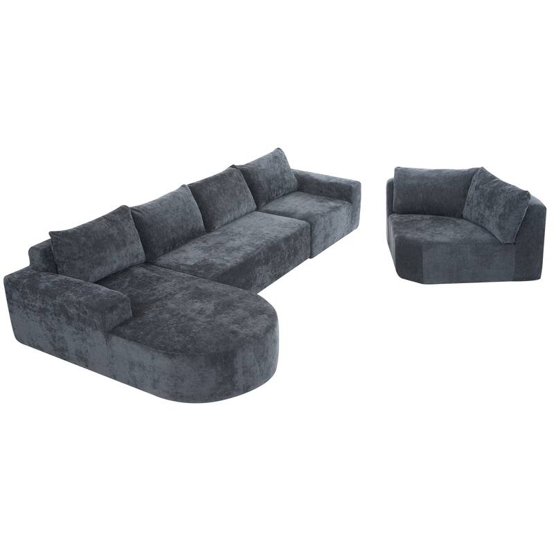 Christopher Knight Home - Cami 140.5" Chenille Upholstered U-shaped Modular Compressed Sectional Sofa with Pillows