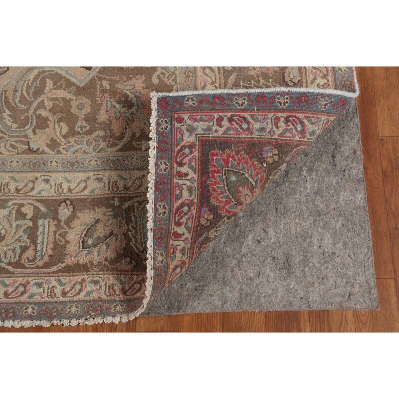 Traditional Pink Mashad Persian Vintage Rug Hand-Knotted Wool Carpet - 8'0"x 10'10"