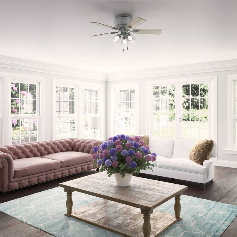 Hunter 42" Crestfield Low Profile Ceiling Fan with 3-Light LED Light Kit and Pull Chain - Casual, Farmhouse, Rustic