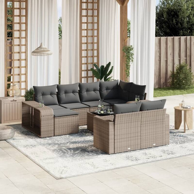 vidaXL Patio Sofa Set with Cushions Lounge Sofa Sections 11 Piece Poly Rattan - Gray Large Glass