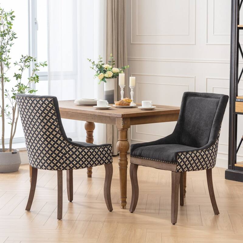 American Design Thickened Fabric Dining Chairs Set of 2,Solid Wood Legs, Bronze Nail Head