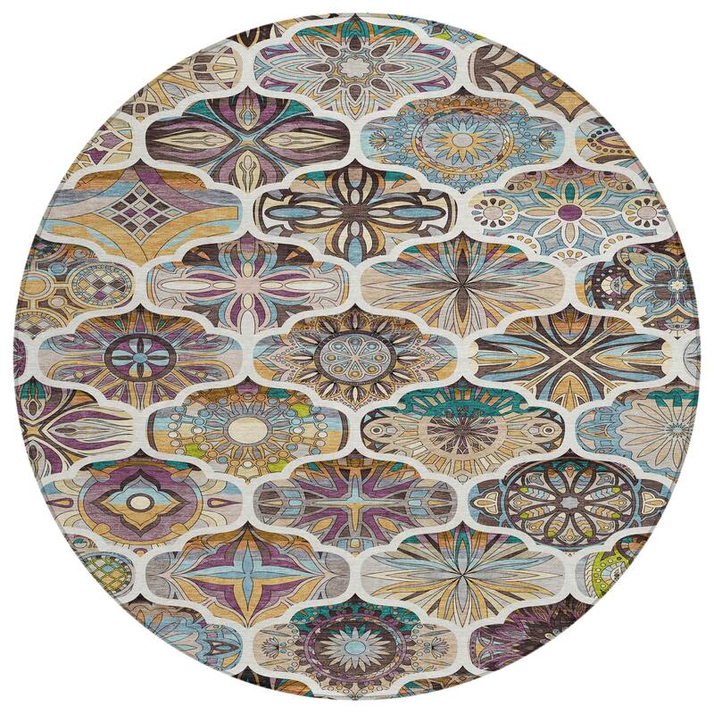 Machine Washable Indoor/ Outdoor Trellis Mosaic Chantille Rug
