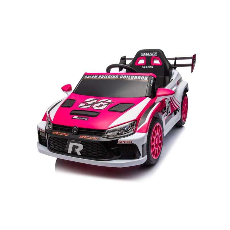 Pink Electric Car for Kids with Seat Belts, Battery Powered Electric Car with Battery Display, Racing Car Toy with Bluetooth