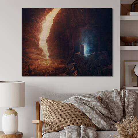 Designart 'Open Bible Buried Deep Cave' Traditional Wood Wall Art Panels - Natural Pine Wood