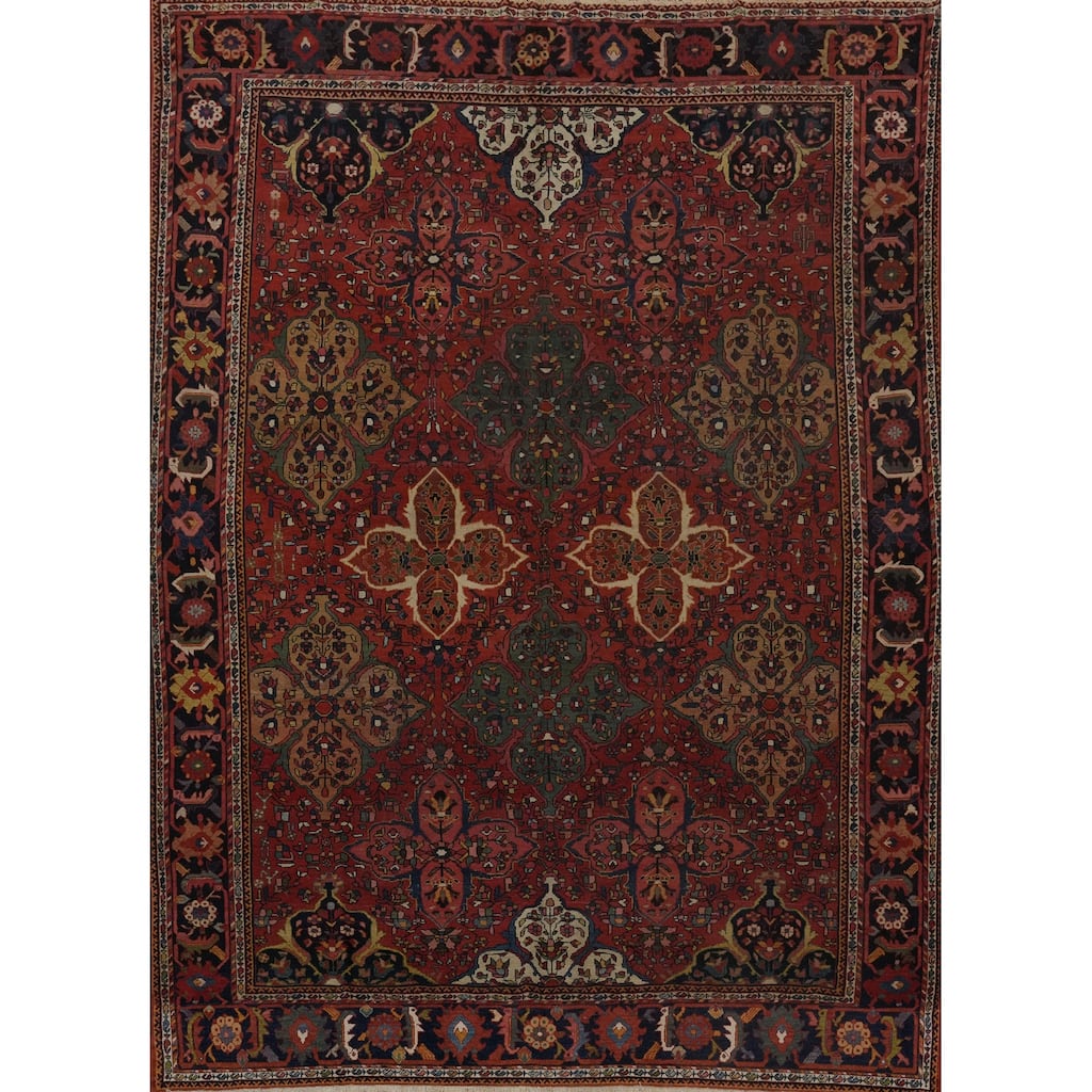 Hand Knotted Oriental 100% Wool Carpet Traditional Floral Oranges & Rust Bakhtiari Area Rug - 11' 9'' X 9' 4''