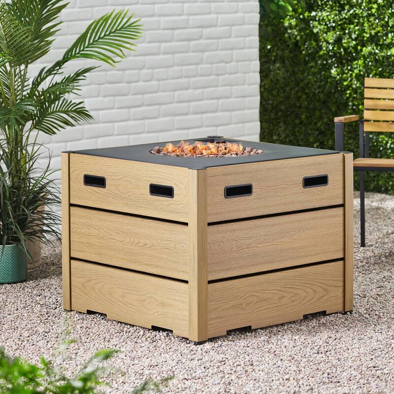 31" Outdoor WPC Base Square Propane Fire Pit - 40,000 BTU - Brown