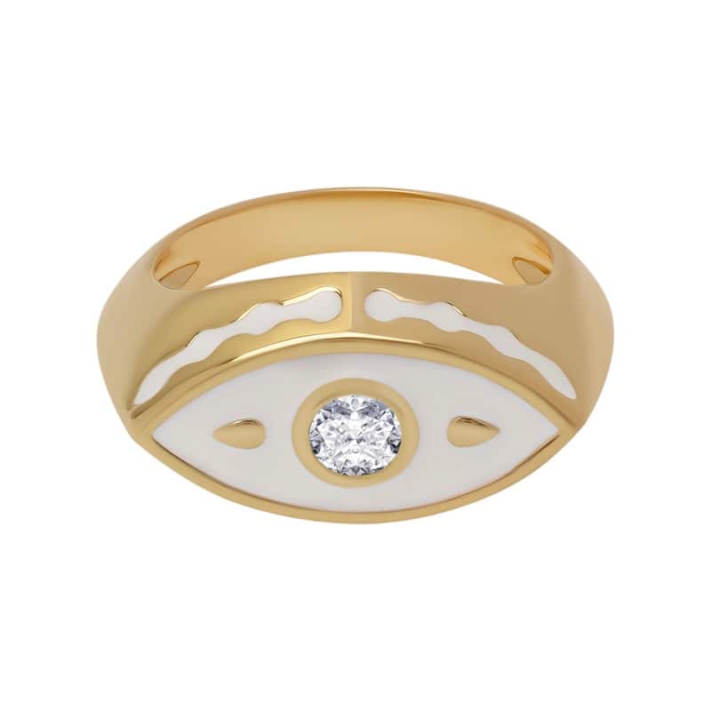 Victoria Townsend Gold Plated Evil Eye Ring - White