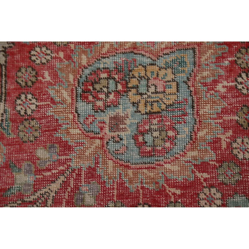 Tabriz Persian Vintage Rug Hand-Knotted Pink Traditional Wool Carpet - 6'9" x 10'3"