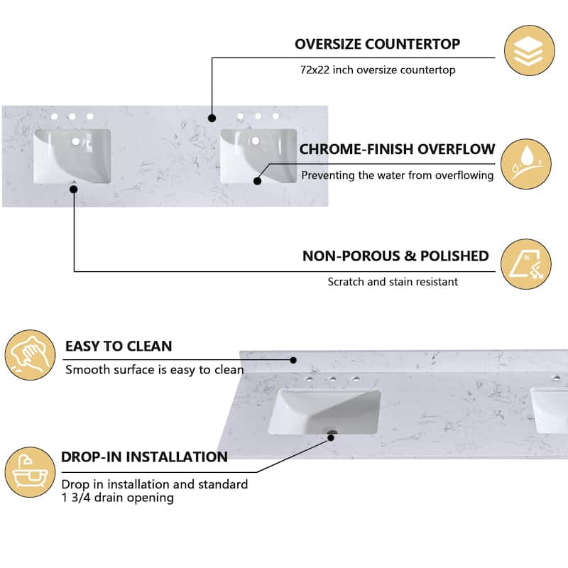 Nephelily 72 inch Bathoom Vanity With Quartz Top, Easy-to-Install