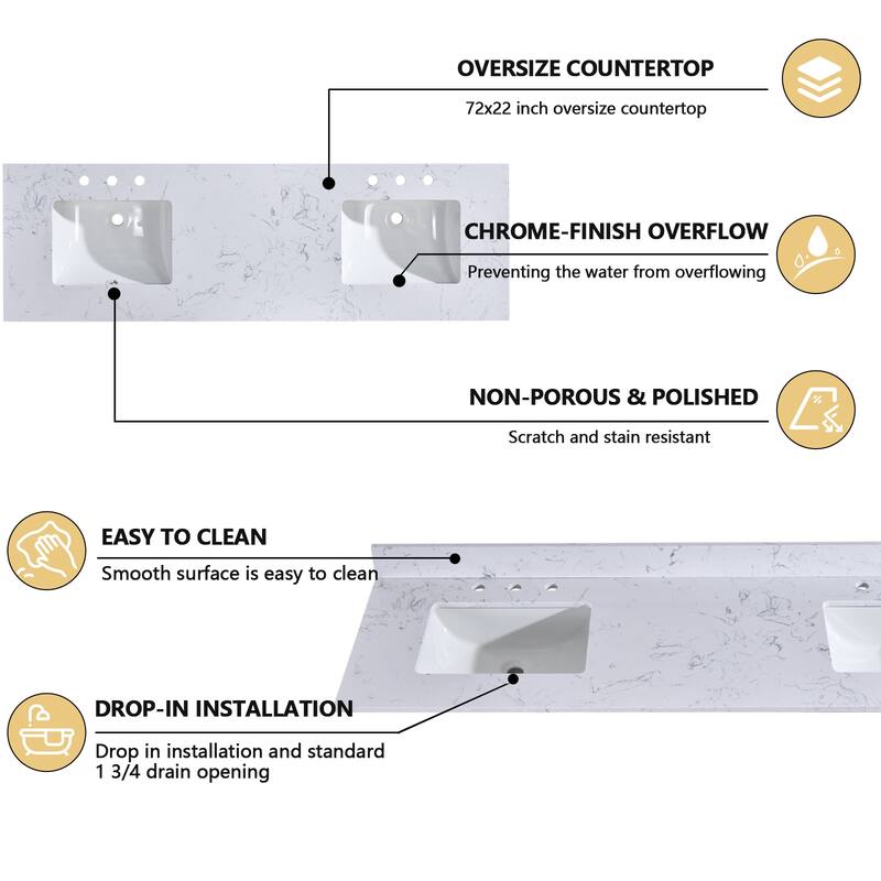 Nephelily 72 inch Transitional White Bathroom Vanity with Top
