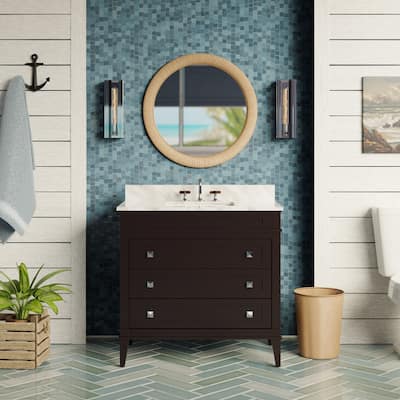 KitchenBathCollection Eleanor 36" Bathroom Vanity with Carrara Marble Top