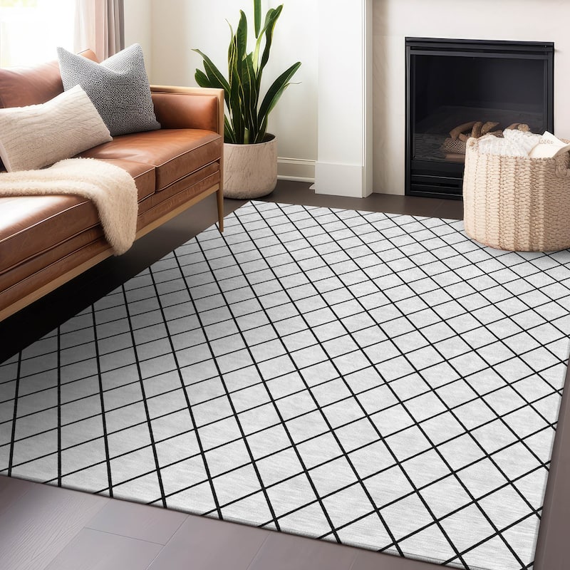 Machine Washable Indoor/ Outdoor Chantille Diamond Trellis Rug