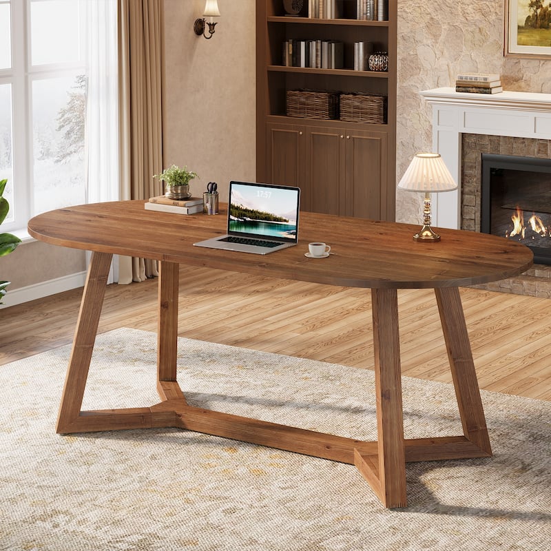 Solid Wood Home Office Desk, Executive Computer Writing Table, Study Room Workstation Accent Desk