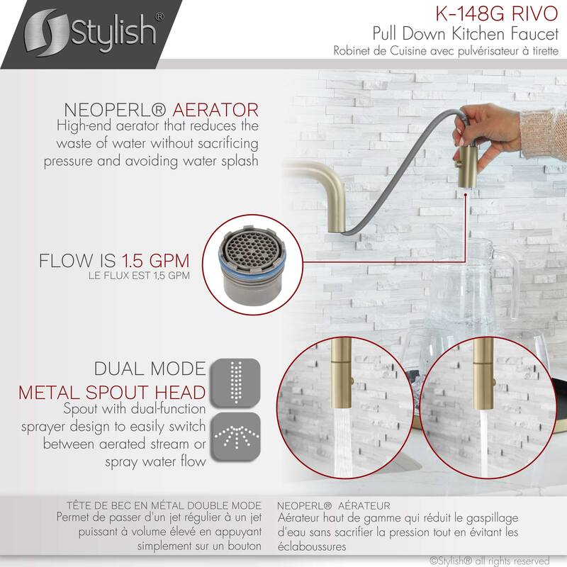 Single Handle Pull Down Kitchen Faucet with Water Tap in Gold K148GK147G