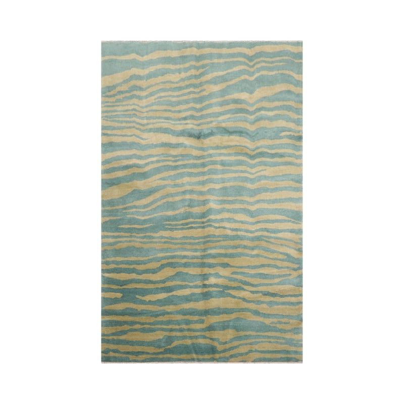 Hand Knotted Michaelian & Kohlberg Turquoise Tibetan Wool Area Rug - 5' x 8'