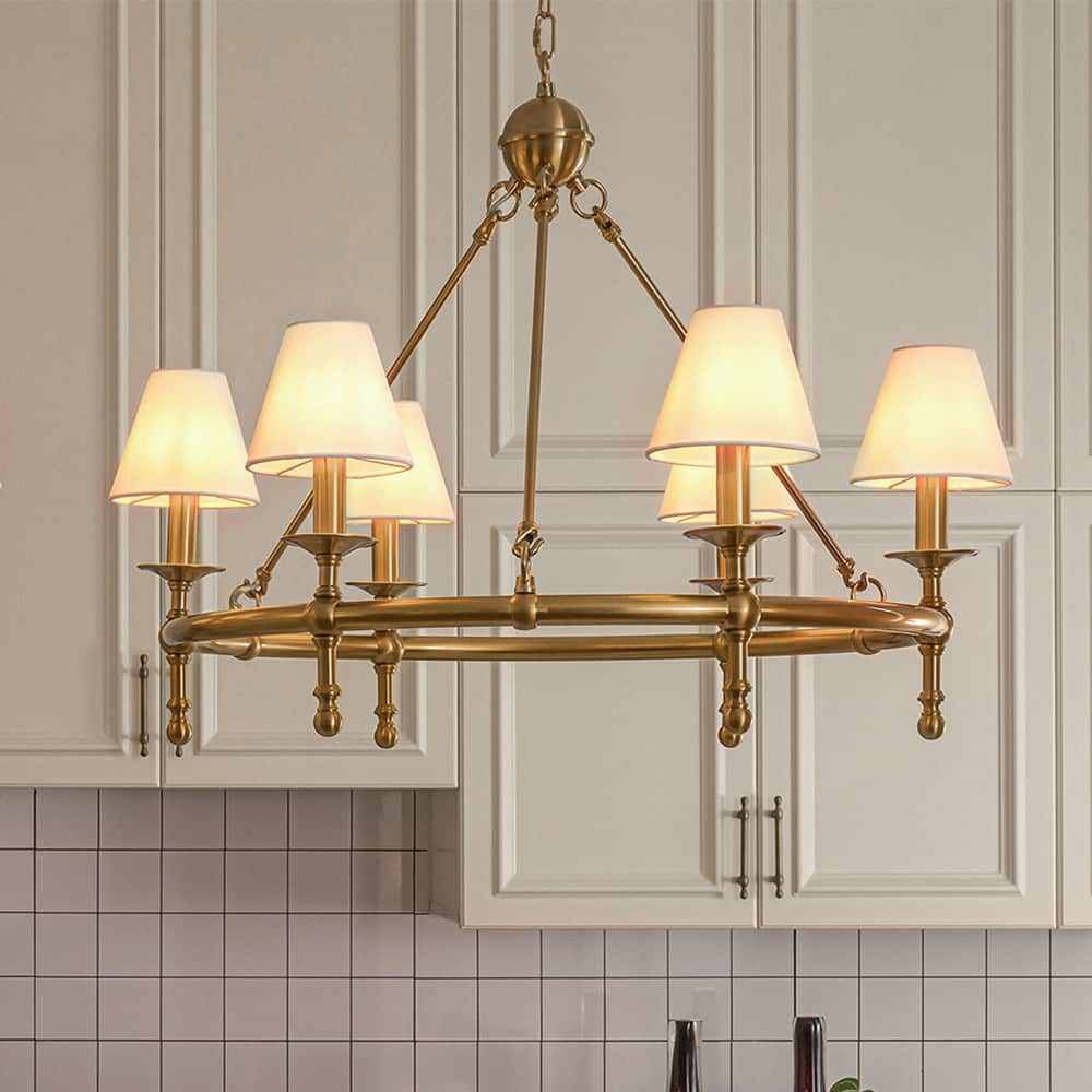 6-Light Classic Chandelier Pendant Fixture with White Shades for Elegant Interior Lighting