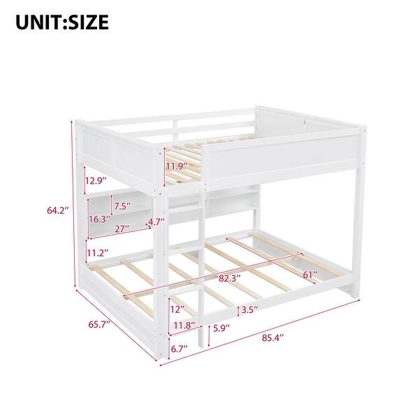 dimension image slide 1 of 2, Queen over Queen Size Solid Wood Bunk Bed with Storage Cabinets and USB Ports