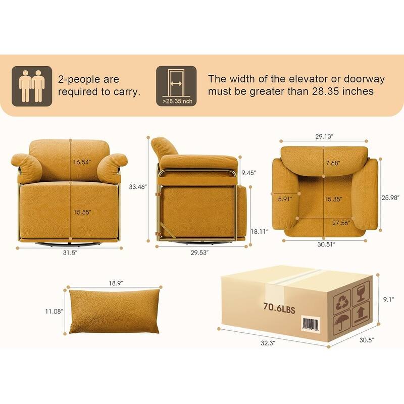 360 Degree Square Swivel Accent Sofa Chair with Gold Metal Legs
