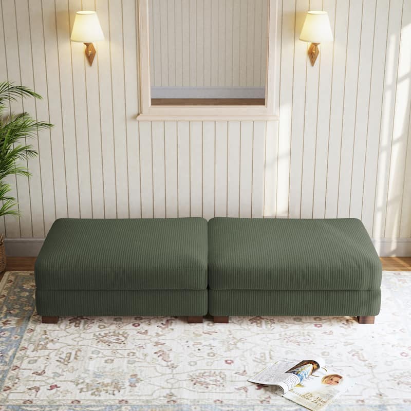 Corduroy Modern Ottoman with Wood Legs Set of 2