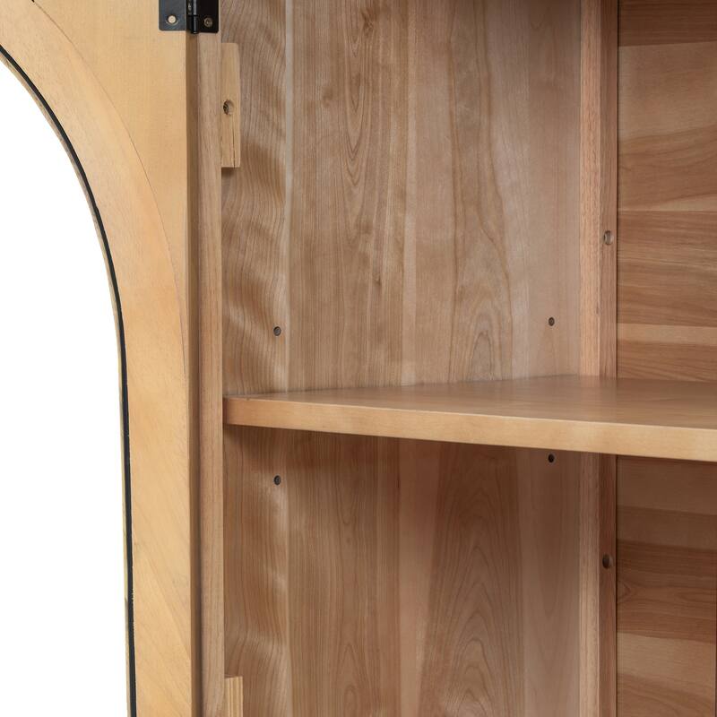 Sideboard with 4 Glass Doors, Floor Standing Wooden Storage Cabinet, Console Table with Metal Handles & Adjustable Shelves