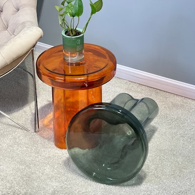Modern Artistic Flower Glass Round Coffee Table Side Table