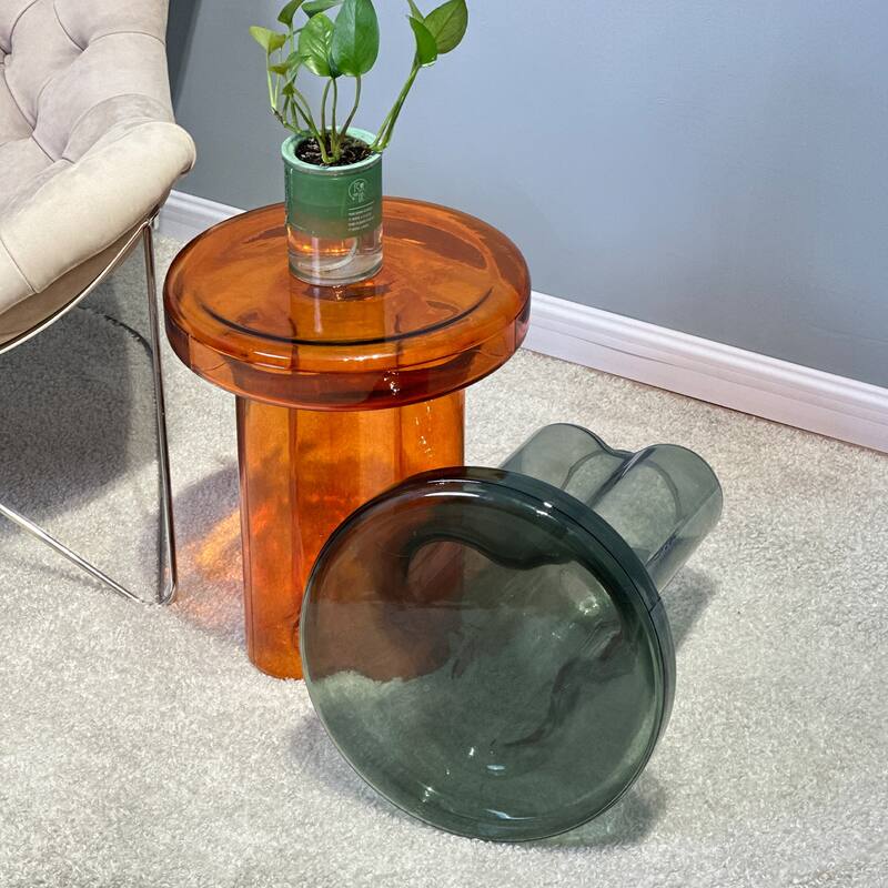 Modern Artistic Flower Glass Round Coffee Table Side Table