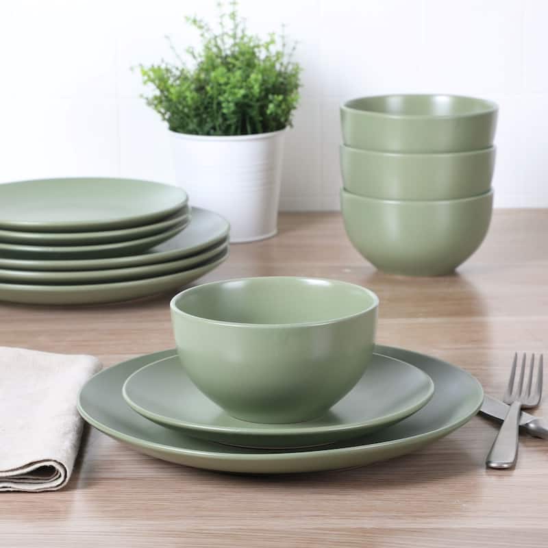 Gibson Home Queenslane 12 Piece Stoneware Matte Dinnerware Set