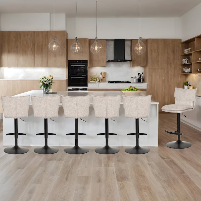 Swivel Adjustable Height with Armless Bar Stools - Set of 6 - Cream