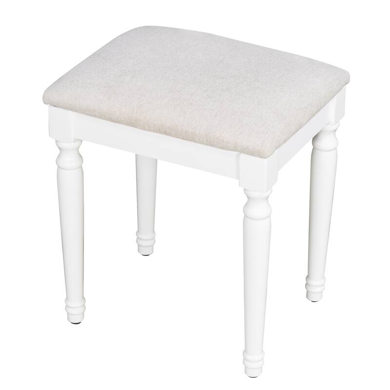 Bohemian Makeup Vanity Desk with 13 Bulbs & Tri-Fold Mirror, Built-in Charging Station Dressing Table with Makeup Stool, White