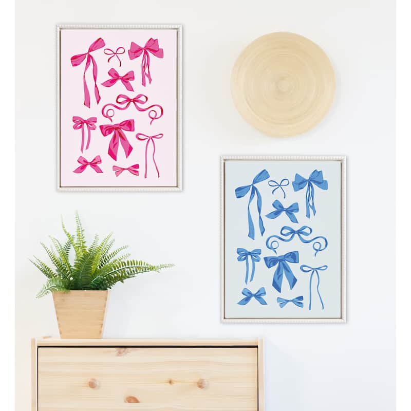 Kate and Laurel Sylvie Beaded Blue Bows Framed Canvas by Honey Island Studio