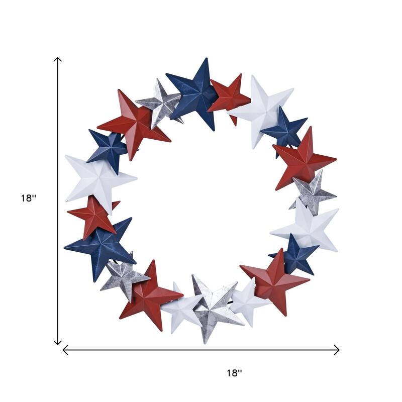 HomeRoots 18" Red White And Blue Metal Star Round Hanging Wreath Wall Decor