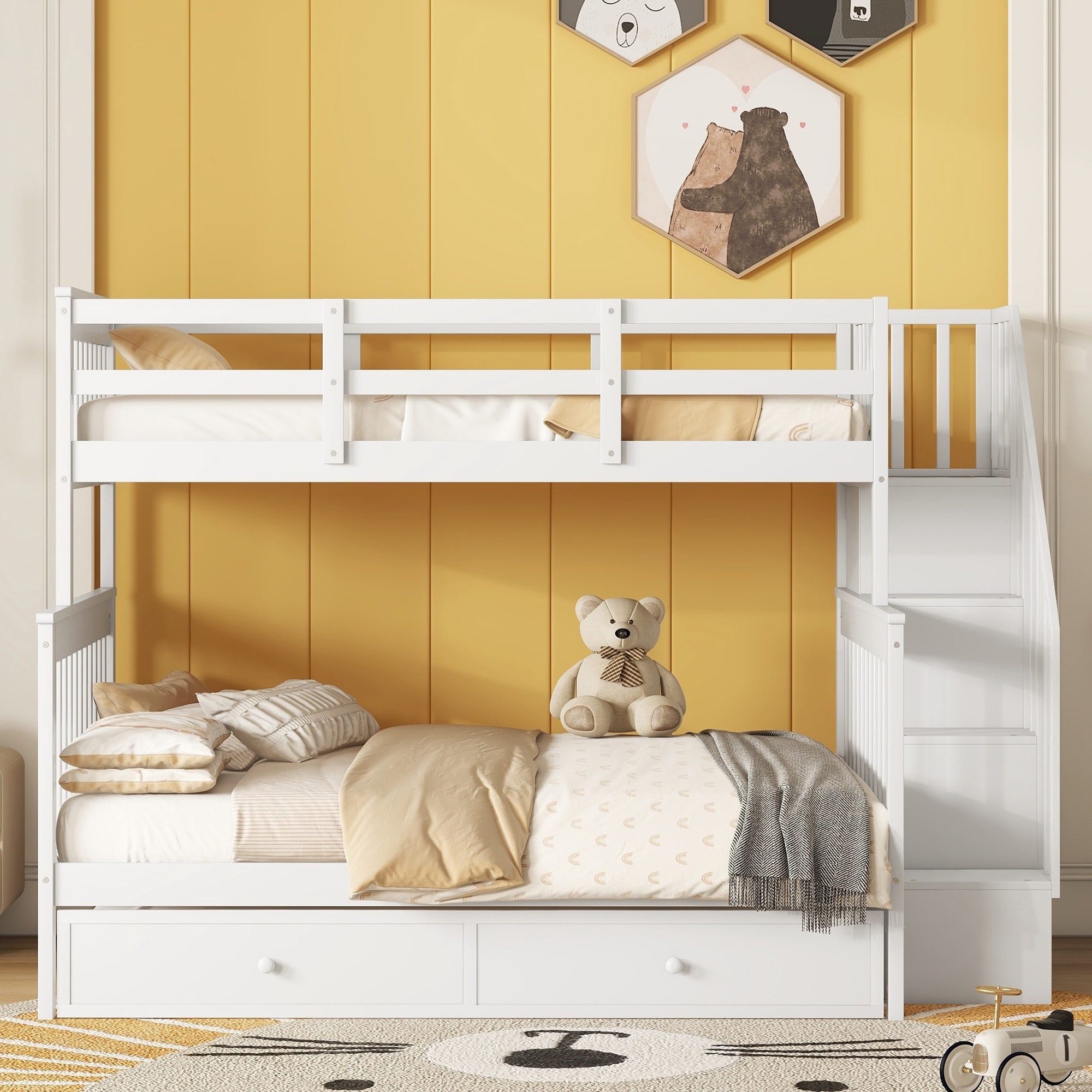 3 in 1 Twin Over Full Bunk Beds with Twin Size Trundle Wooden Bunk Bed Twin Over Full with Storage Stairway and Guard Rail Bed Bath Beyond 39922753