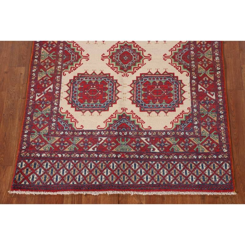 Geometric Kazak Oriental Foyer Rug Handmade Wool Carpet - 3'3"x 4'9"