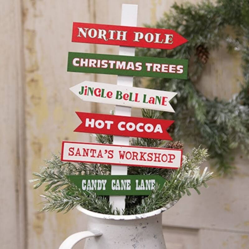 North Pole Words Primitive Signpost Christmas Table Decor - 6” x 0.50” x 14.50”