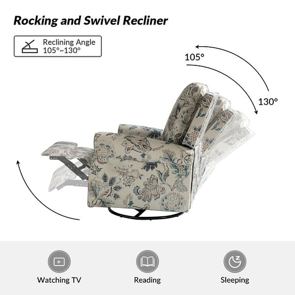 dimension image slide 12 of 13, Roderich Farmhouse Floral Print Swivel Rocker Recliner with Rolled Arms by HULALA HOME