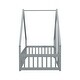 preview thumbnail 8 of 50, Pine Wood House-Shaped Floor Bed Frame with Fence & Guardrails for Kids Girls Boys, No Need Spring Box