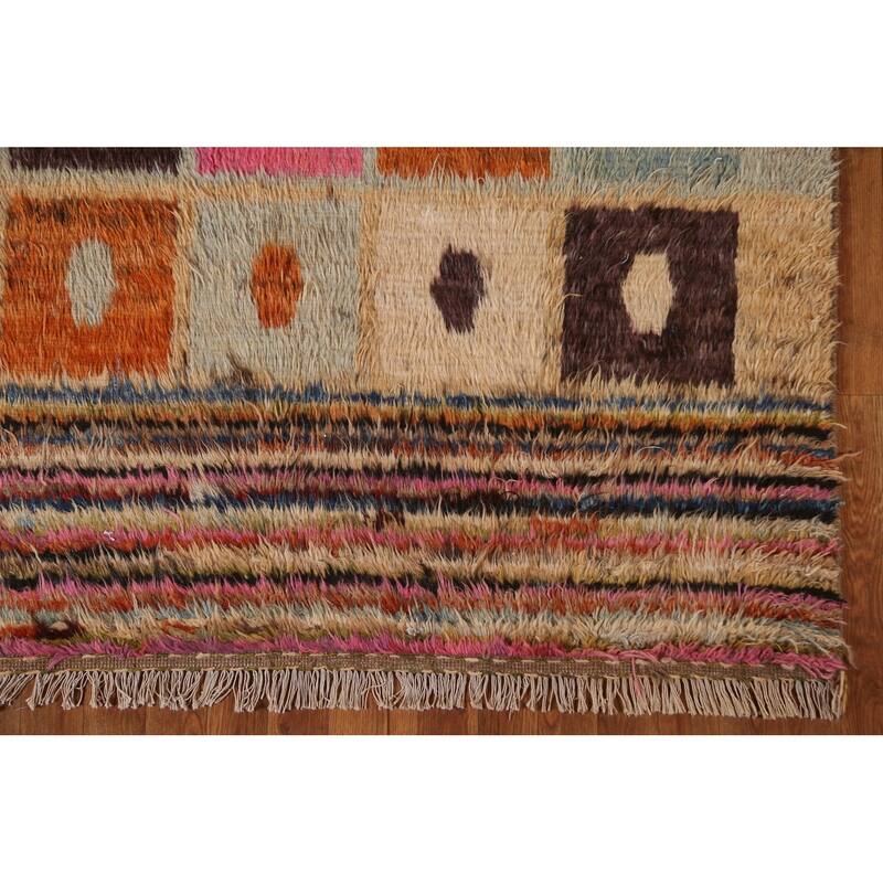 Hand Knotted Oriental 100% Wool Carpet Modern Tribal Multi-Colored Moroccan Area Rug - 6' 6'' X 5' 2''